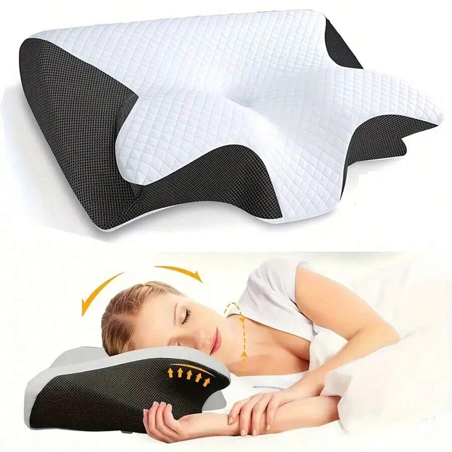Ergonomisches Nackenkissen für Seiten-, Rücken- und Bauchschläfer - Konturierte Form, weiche und dennoch feste Unterstützung, schwarz mit weißer strukturierter "Saf"-Aufschrift, Schulterentspannung, robuste Verarbeitung, bequeme Nackenstütze | Strukturierte Nackenauflage | Weiche und dennoch haltbare Unterstützung - Schwarz - Übersicht 1