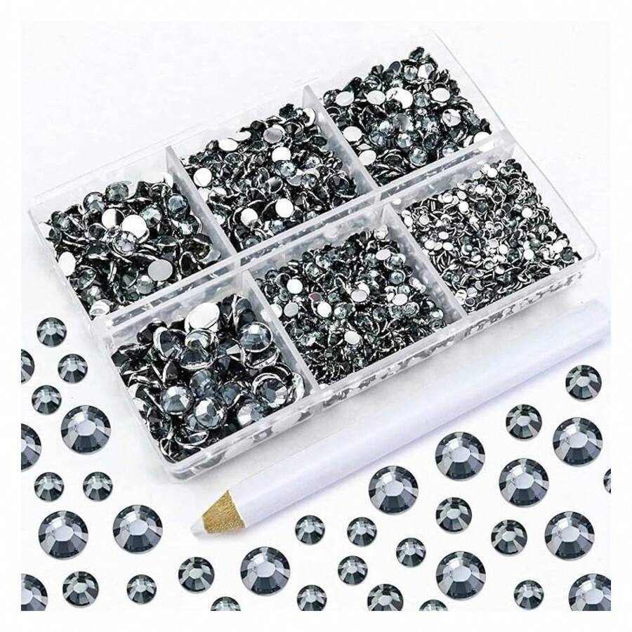 4500PCS Resin Flatback Rhinestone, 2mm 3mm 4mm 5mm 6mm Transparent Gray Flatback Rhinestones For Tumblers, Nails Art, Mugs, Bottles, Craft Dration, Loose Bling Glitter Gem Stone - 多色113 - 查看 1