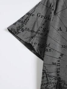 Plus Size Men's Anchor & Nautical Map Print Round Neck Short Sleeve T-Shirt - Black - View 4
