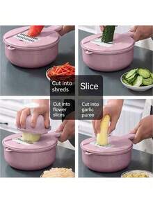 1pc/12-In-1 Multi-Functional Vegetable Chopper, Manual Carrot & Potato Grater/Slicer, Radish Shredder, Kitchen Tool, No Knife Skills Needed, Easy Vegetable Cutting, Time & Effort Saving, Wash & Cut All-In-One, Suitable Vegetable Chopper - Multicolor - View 4