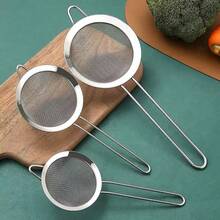 1pc/3pcs Stainless Steel Fine Mesh Strainer With Handle - Kitchen Sifting Tool - Silver - View 4