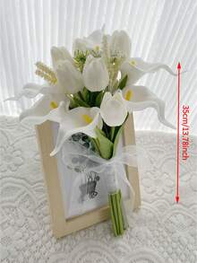 白色郁金香和马蹄莲人造花束，伴娘花束，新娘花束，婚礼，仪式，周年纪念，春季家居装饰，摄影道具，餐桌摆饰，派对餐桌装饰，节日装饰，复活节礼物，生日，毕业典礼 - 彩色 - 查看 2