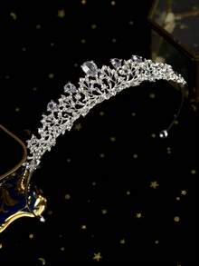 1pc Vintage Court Style Vine Rhinestone Small Crown, Elegant Bridal Bridesmaid Wedding Headpiece, Party Photo Shoot Hair Hoop Hair Accessory - Silver - View 8