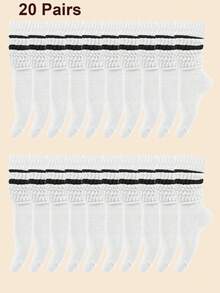 1/3/6/10/20/30 paires de chaussettes de sport unisexes pour couple, motif rayé, mi-mollet, cadeau de printemps/été - Multicolore - Voir 8