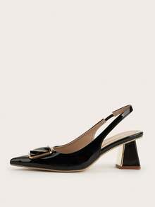 2025新款女士时尚金属扣高跟尖头鞋 - 黑色 - 查看 3