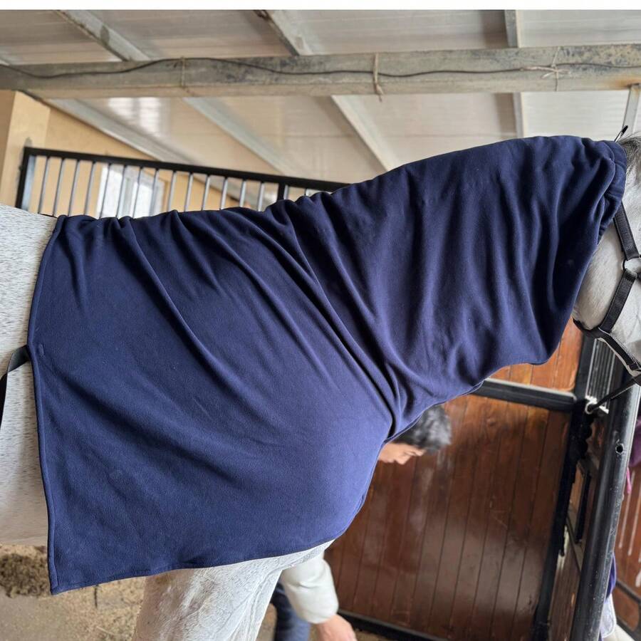 Horse Neck Rug/Cover, Made Of Soft Fleece For Warmth In Autumn/Winter, With Zipper, Hook & Loop Fastener, Elastic Neck Strap For Easy On/Off - Navy Blue - View 1