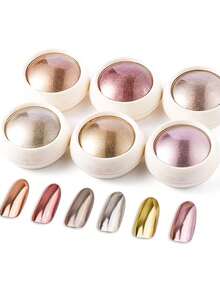 6 Dosen Chrom-Nagelpulver, Y2K Ästhetik Metallischer Spiegeleffekt Holografisch Aurora Chamäleon Pigment 6 Farben für Nagelkunst Gel-Lack Meerjungfrau Einhorn Eintauchpulver DIY Nageldekoration Nagelsteine Nagelbedarf - Roségold - Übersicht 7