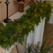 6ft Premium Artificial Cedar Wreath, Realistic Christmas Pine Garland, Ideal For Christmas And Holiday Decor, Suitable For Fireplace, Staircase And Front Door Display - Green - View 5