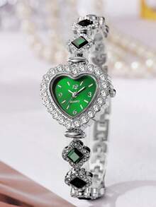 1 pièce Montre à quartz de luxe mode femme avec cadran étoilé en forme de cœur, petite taille avec strass, convient pour le port quotidien et les fêtes