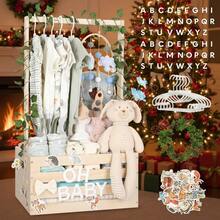 Baby Shower Gifts Basket Wooden Crate, 26-Letters And Baby Clothes Hangers New Born Baby Girl Boy Gifts Vine Decorations Cute Closet With Handle Pregnancy Gifts For New Mom Parents - 米色 - 查看 9