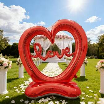 Conjunto de arco con letra LOVE y globo grande con forma de corazón - Globos transparentes rojos con forma de corazón hueco, adecuado para el Día de San Valentín, boda, compromiso, cumpleaños - Base resistente, fácil de instalar, duradero, adecuado para uso en interiores, decoración de globos de cumpleaños