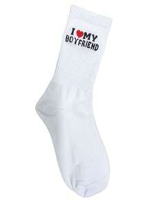 1 Pair "I Love My Girlfriend" Socks, Cute Gift For Boyfriend, Anniversary, Valentine's Day, Birthday, Funny Boyfriend Gift Idea, "I Love My Girlfriend" Socks, Socks For Men And Women - Black and White - View 4