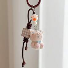 1 pièce Porte-clés unisexe coréen mignon d'ours et de lapin, pendentif de patte d'animal en peluche de dessin animé, accessoire de sac/porte-clés à corde tressée pour l'atmosphère d'automne/hiver - Multicolore - Voir 8