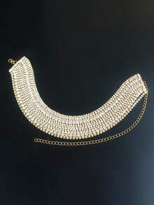 1 件夜总会性感多层流苏项链，闪亮水晶新娘时尚项链，适合晚会、派对、婚礼 - 金色 - 查看 3