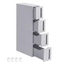 Torre de almacenamiento con ruedas, columna para cocina estrecha, estante de plástico con 4 niveles, ahorro de espacio, 45 x 17 x 84 cm, Gris - Gris Claro - Ver 7