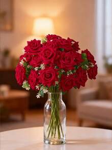 1 mazzo di 7 rose rosse in velluto artificiali, profumo da sposa, decorazione floreale artificiale, rose finte adatte come regalo di San Valentino, per feste di matrimonio, decorazione per la casa, regali di compleanno, decorazione per interni ed esterni, decorazione floreale per vasi. Per la decorazione della casa.