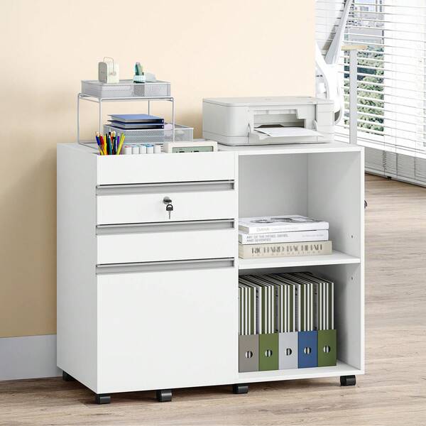 HaluPeit Drawer Mobile File Cabinet, Filing Cabinet With Lock, Under Desk Storage With 2 Adjustable Shelves, Fits A4, Legal, Letter, For Home, Office And School, 40 X 80 X 65 Cm, White