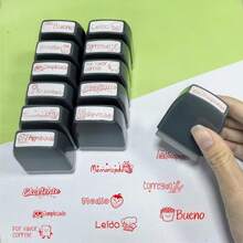 Spanish Teacher Grading Stamps - Expressions For Evaluating Learning Outcomes, Assignments, Etc. Classroom Grading, Homework Encouragement Stamps With Phrases Like "Passed", "Excellent", "Satisfactory", "Completed" And More In Red Ink - Gray-shell Small Spanish Correction Stamp - View 7