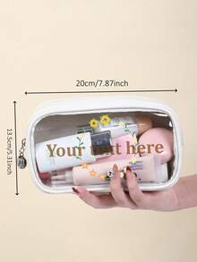 حقيبة مستحضرات تجميل جلدية شبه شفافة مخصصة - حقيبة أدوات تجميل محمولة باليد، عالية الجودة والمتانة، سعة كبيرة، تصميم بصري واضح، طباعة شعار مخصص، هدية رائعة لعشاق السفر