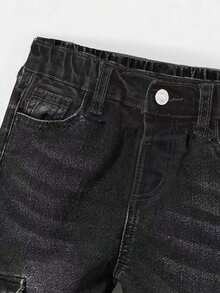 Boys' Solid Color Minimalist Daily Skinny Jeans - Black - View 4