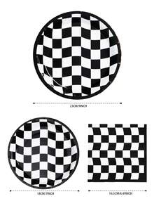 8件套黑白格纹弧形一次性餐盘和餐巾纸套装，适合8位客人使用，一次性纸盘，派对餐具，适用于生日、婚礼、主题派对、家庭野餐等场合。 - 彩色 - 查看 2