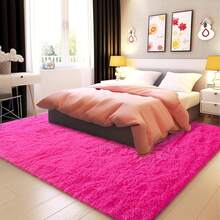 1pc Fuchsia Rectangular Plush Area Rug | Nordic Style Artificial Fur Material, Soft Carpet | Easy Maintenance | Autumn/Winter Home Decor Rug | Suitable For Living Room, Bedroom, Study, Holiday Decoration, Gatherings, All Seasons, Creates Cozy Home Atmosphere - Hot Pink - View 5