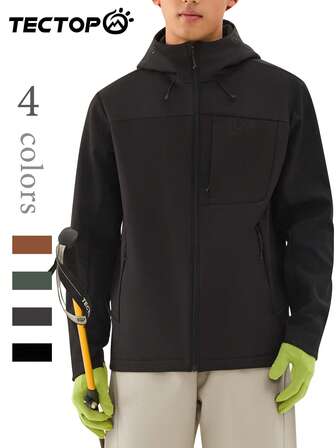 TECTOP Chaqueta cortavientos con forro térmico para hombres, resistente al agua, a prueba de viento, suave y cómoda, con múltiples bolsillos con cremallera, esencial para excursiones al aire libre, otoño/invierno