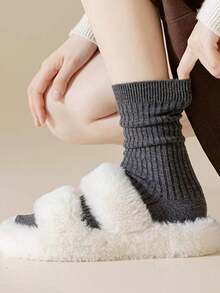 6 pares de calcetines de media caña para mujer, de estilo simple con rayas verticales sólidas y gruesas, cálidos y transpirables, para otoño/invierno