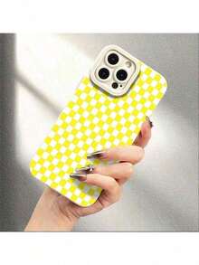 Orange White Checkered Pattern Slim TPU Case For X/11/12/13/14/15/16/17/17 Air, Protective, Shockproof, Stylish & Durable - Slim TPU Cover For Girls & Boys - White - View 1