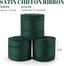 ALQD Dark Green Satin Ribbon, Chiffon Frayed Ribbons Wrapping Crafts Flower Bouquets Invitation Decor Shower 1-1/2 Inch X 21 Yd - 霧霾藍 - 查看 9