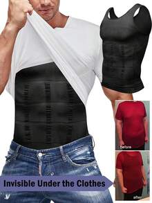 Mens Compression Shirt Tank Top Shapewear Body Shaper Slimming Tummy Vest Thermal Compression Undershirts Athletic Compression Under Base Layer Sports Fitness Workout Muscle Tank Top - Black - View 1