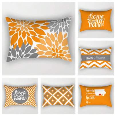 1pc Nordic Orange Sweet Home Pillowcase, Decorative Sofa Bed Cover, Rectangular Mandala Cushion Cover. Suitable For Living Room Sofas, Bedrooms, Cars, Lumbar Pillowcases, Home Decor Pillowcases, Living Room Cushion Covers, Bedside Pillowcases. Soft And Comfortable, With Invisible Zipper. Room Decoration (Pillow Core Not Included, No Filling).