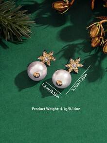 1 Par de Brincos com Desenho de Floco de Neve e Pérolas Falsas, Acessórios de Moda Elegantes para Mulheres, Festa, Presente de Natal