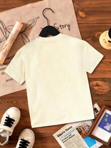 Young Girl Leopard Print Bow Graphic Round Neck Short Sleeve Casual Versatile T-Shirt - Apricot - View 3