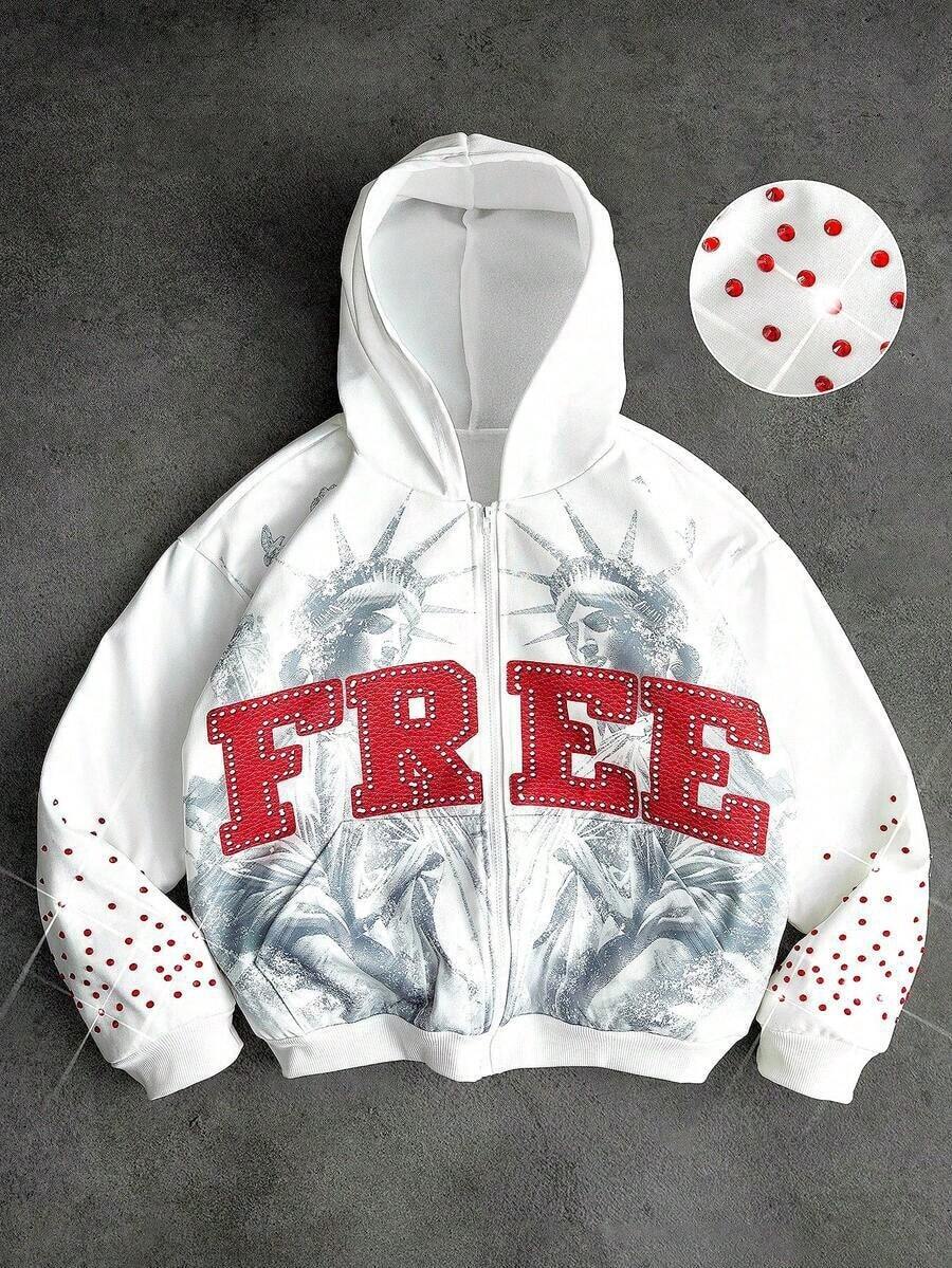 Men's Y2k Long Sleeve Zip Up Hoodie Graphic Streetwear Hooded Sweatshirt Jacket - 白色 - 查看 1