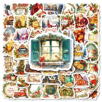 50pcs/Set Warm Christmas Doodle Stickers, Cartoon Christmas Doodle Stickers, Candle Pattern With Warm Atmosphere, Matte Finish, Healing Holiday Decor, Soft Color Matching, Suitable For Creating Warm Ambiance, Gift Emotional Expression, Diary Decoration, Home Soft Furnishing