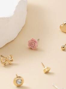 Set de 30 de perechi de cercei asortați cu flori drăguțe, inimă, lacrimă, lună și perle artificiale, bijuterii la modă pentru cadouri de zi cu zi și de sărbători - Multicolor - Vizualizare 4