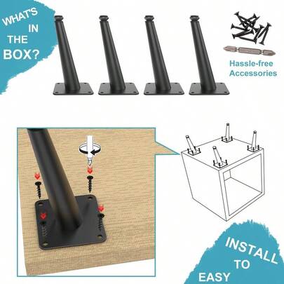 Furniture Legs Heavy Duty 15.5cm | 6 Inch, Replacement Cabinet Legs For Furniture Set Of 4, Matte Black Metal Leg...