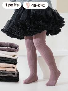 女童不透明连裤袜，黑/灰/紫组合，超厚保暖内衬，极其保暖防寒，针织面料，室内/室外皆宜，节日礼物 - 彩色 - 查看 1