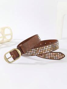 1pc Unisex Shiny Punk Street PU Leather Metal Waist Belt, Great For Pairing With Jeans, Everyday Wear And Parties - Multicolor - View 5