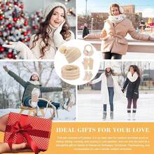 Set de Gorro Bufanda de Punto Invierno con Guantes de Pantalla Táctil Orejeras de Cálida Calcetines de Forro Polar 5 en 1 Conjunto - beige - Ver 3