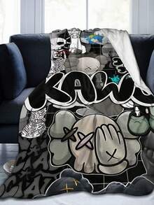 1Pc Kawss Kawaii Kaw Blanket Anime Lovers Gift Idea - Luxuriously Soft Flannel Blanket For Couch, Camping & Travel Adventures - 黑色 - 查看 1
