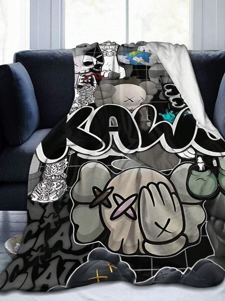 1Pc Kawss Kawaii Kaw Blanket Anime Lovers Gift Idea - Luxuriously Soft Flannel Blanket For Couch, Camping & Travel Adventures - 黑色 - 查看 1