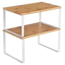 Estante para Especias, Juego de 2, Organizador de Armario, Estante de Almacenamiento de Cocina Extensible, Especiero de Metal y Madera de Ingeniería, 19,5 x 29,7 x 15,8/19,5 x 39,7 x 15,8 cm, Blanco Nube y Beige Natural, Vuelta al Cole - Beis - Ver 8