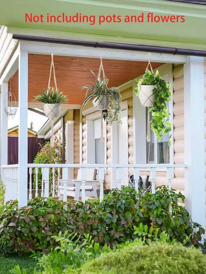 3pcs Beige Woven Flower Pot Mesh Bag Wall Decoration Hanging Rope Flower Pot Hanging Basket Handmade Horticultural Plant Flower Pot Mesh Bag