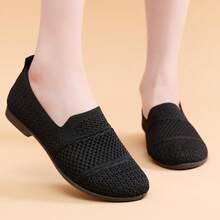 zapatilla elegantes de mujer Zapatos planos cómodos de suela blanda para mujer, antideslizantes, con lazo, sencillos y sin cordones, ideales para un look casual y versátil. - Negro - Ver 2