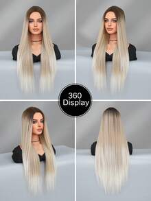 PIAOYUN Peruka damska długa, prosta, szaro-brązowa, odpowiednia do noszenia na co dzień i na imprezy, ciemne odrosty, peruka warstwowa z syntetycznego włókna odpornego na ciepło, peruka z przedziałkiem pośrodku