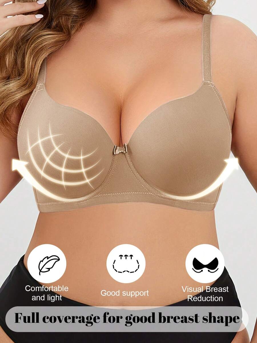 Sujetador con aros MIMILEMON para mujer de talla grande, con soporte y comodidad - Café integral - Ver 1