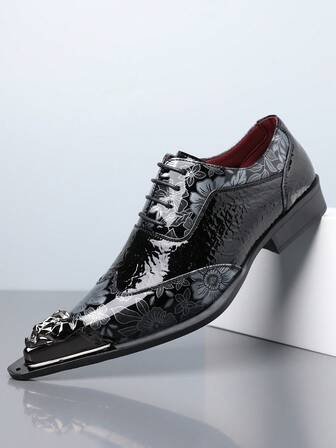 1 par herrskor med metalltåhätta, låga tryck, eleganta, exklusiva, fest-, punk-, mode-, casual-, affärs-, snör- och broderade skor