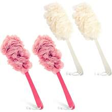 Paquete de 4 cepillos para la espalda para la ducha, cepillo de esponja de lufa exfoliante para el cuerpo, cepillo de largo para la ducha con lufa en un palo para uso en la espalda, acce - Rosa, verde y blanco - Ver 2